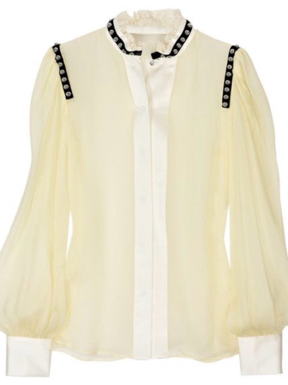 Dolce & Gabbana Pale Yellow Silk Studded Blouse Size 10 (ITA 46)